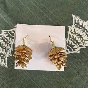 Pine Cone Gold Sparkly Earrings Christmas